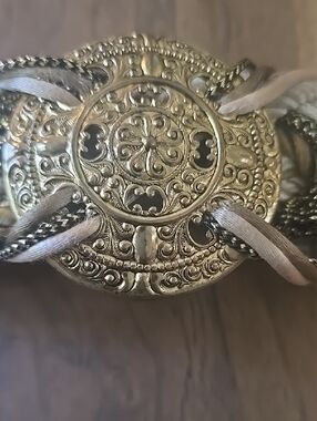 Ornate Gold-Tone Concho Belt Accent